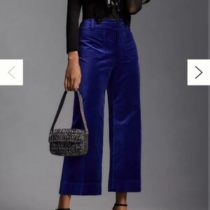 NWT Anthropologie Maeve The Colette Cropped Wide-Leg Velvet Pants Size 29 Blue